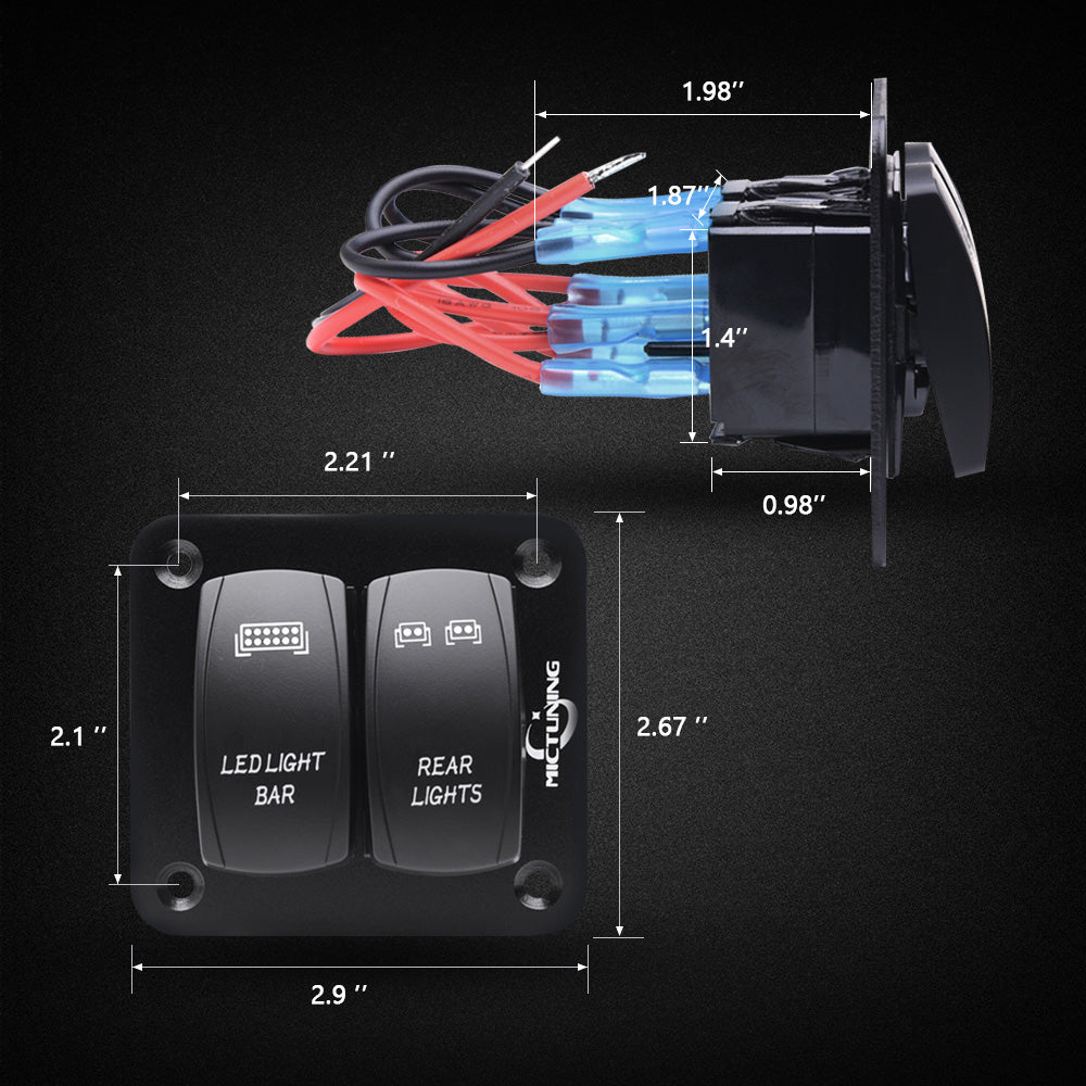 2 / 3 Gang Rocker Switch Panel - 5 Pin ON/Off Toggle Switch Control Panel  Wiring Harness Pre-wired 12/24V