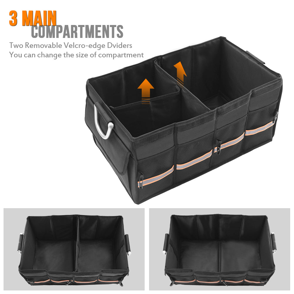 Car Trunk Organizer - Collapsible & Portable Cargo Storage Container Carrier - Multi Compartments Foldable Cover Non Slip Bottom