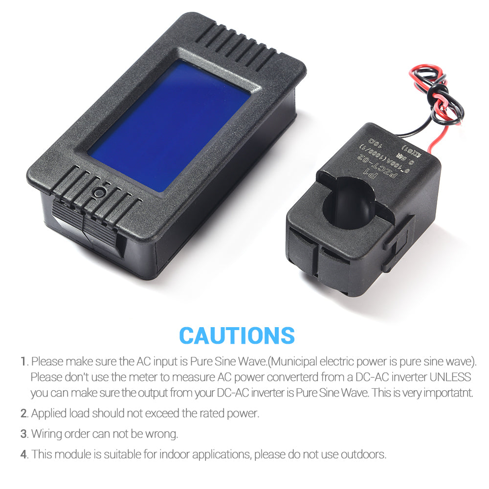 AC Digital Multimeter Ammeter Voltmeter with LCD Display 80-260V 100A Current Transformer for Home Appliances