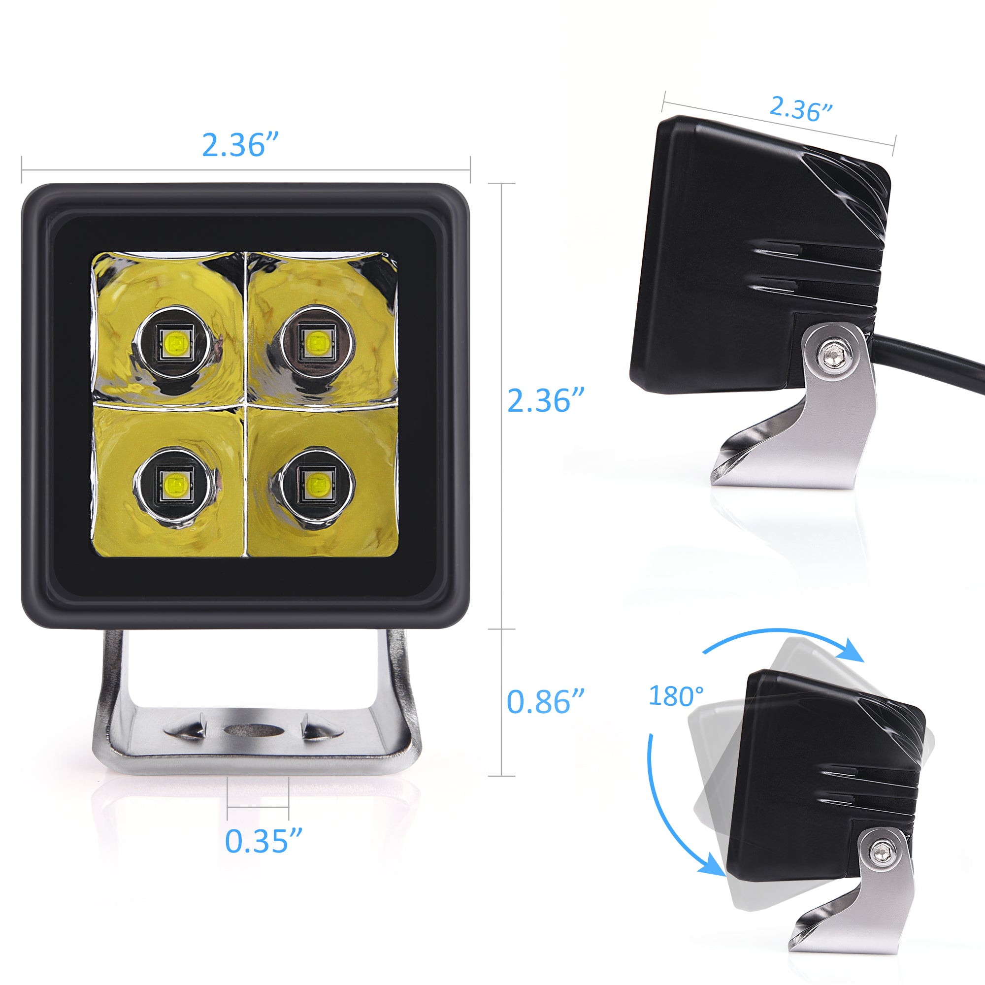 Bezel-Less LED Pods Light, 20W LED Driving Spot Light Fog Light, IP67 Waterproof (2 PCS)