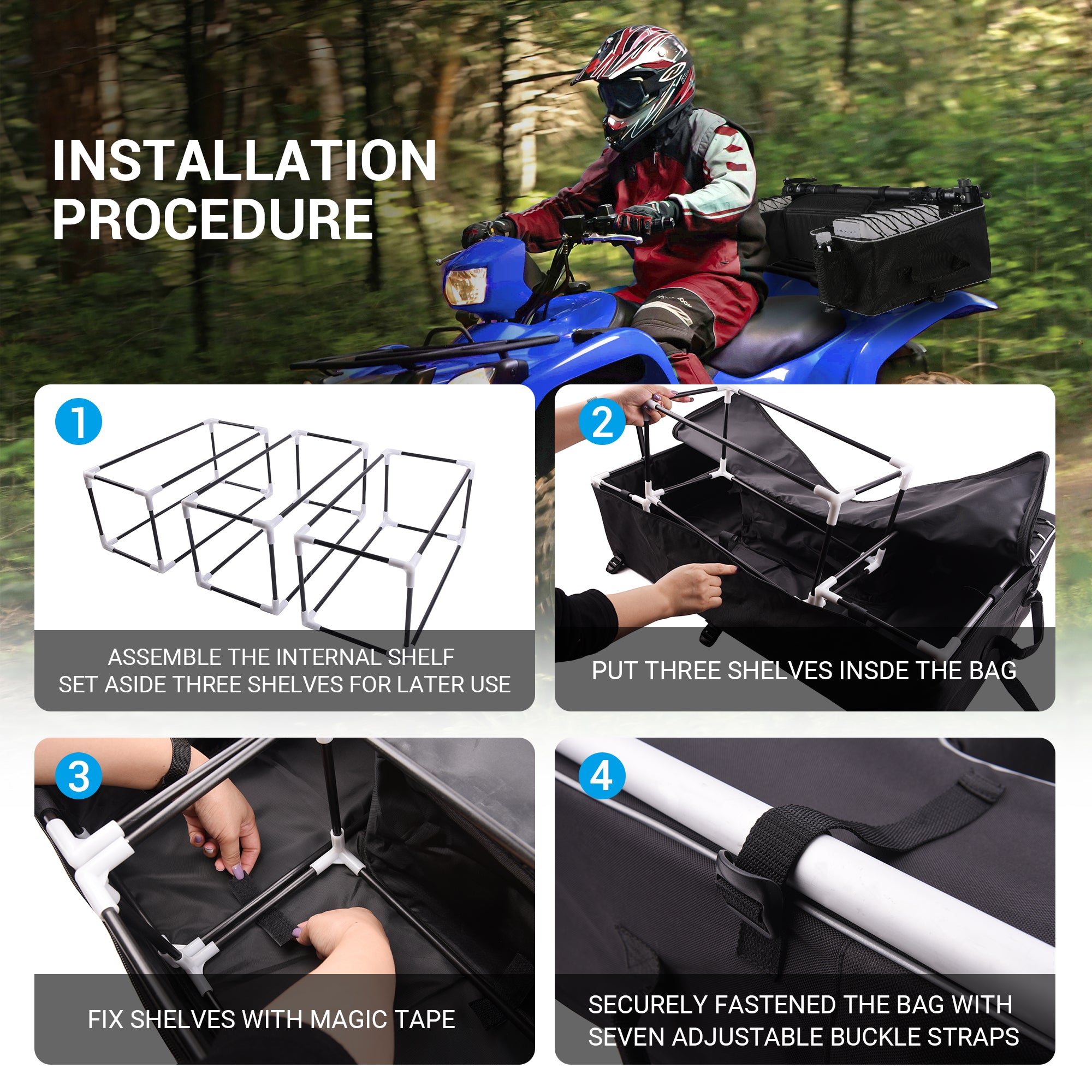 ATV Seat Bag ATV Storage Cargo Rear Bags Waterproof Zipper