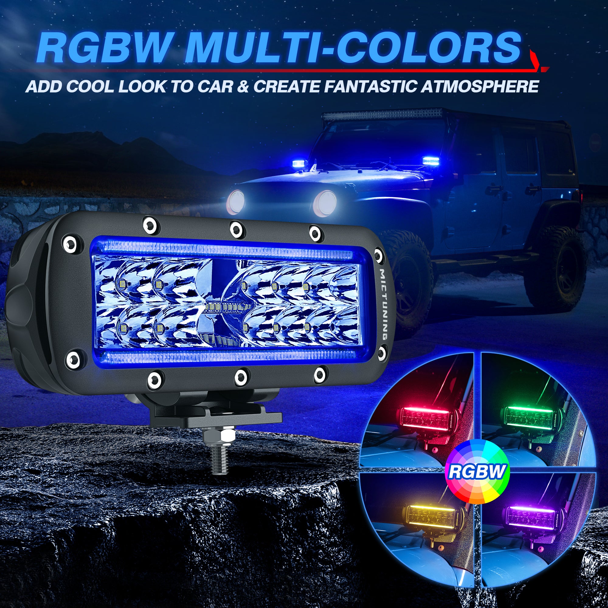 K2 RGBW LED Pods Light - 7 Inch 30W Off Road Combo Driving Lights with APP Control