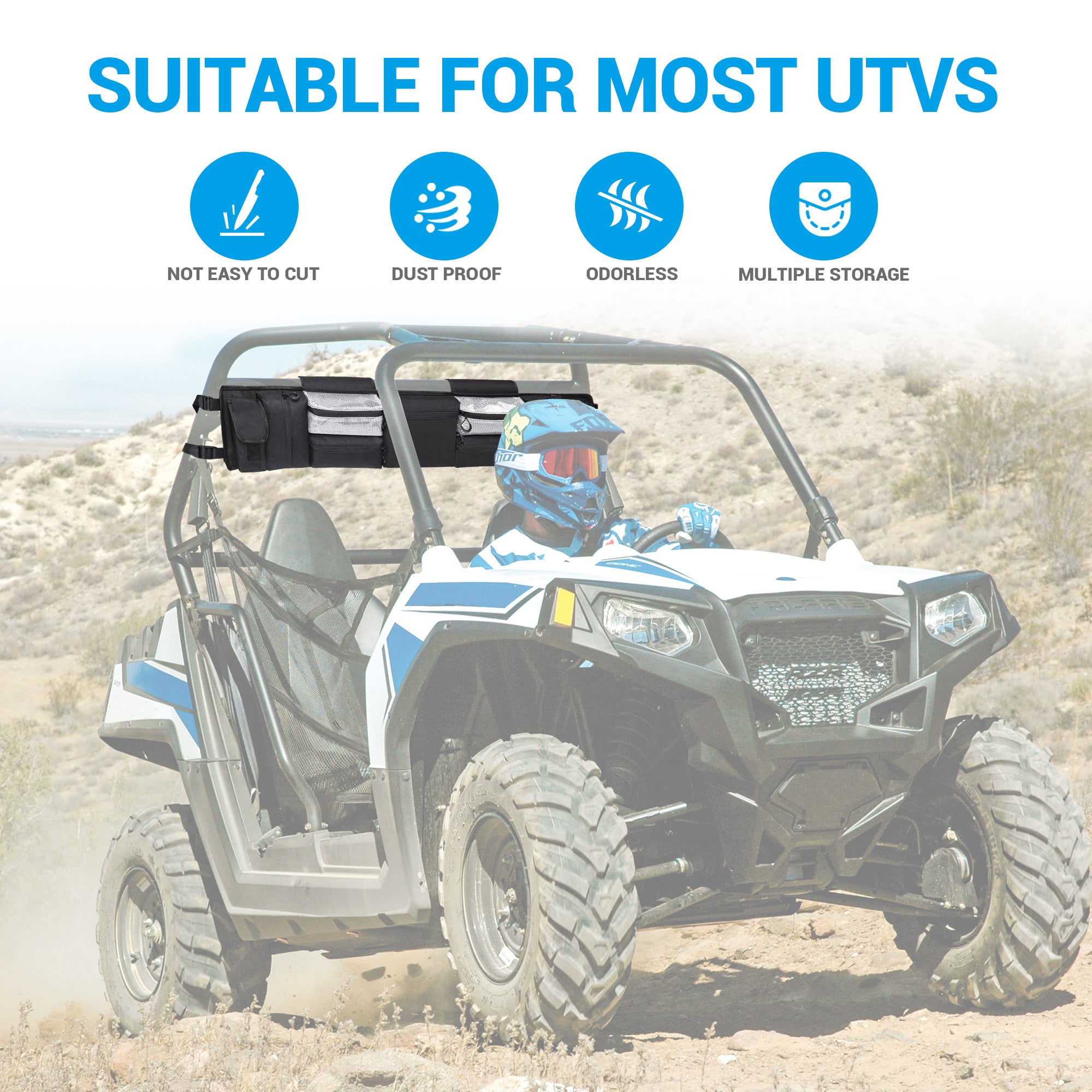 UTV Roll Cage Organizer, Cargo Rear Storage Bag Gear Tool Bag with Multiple Pockets