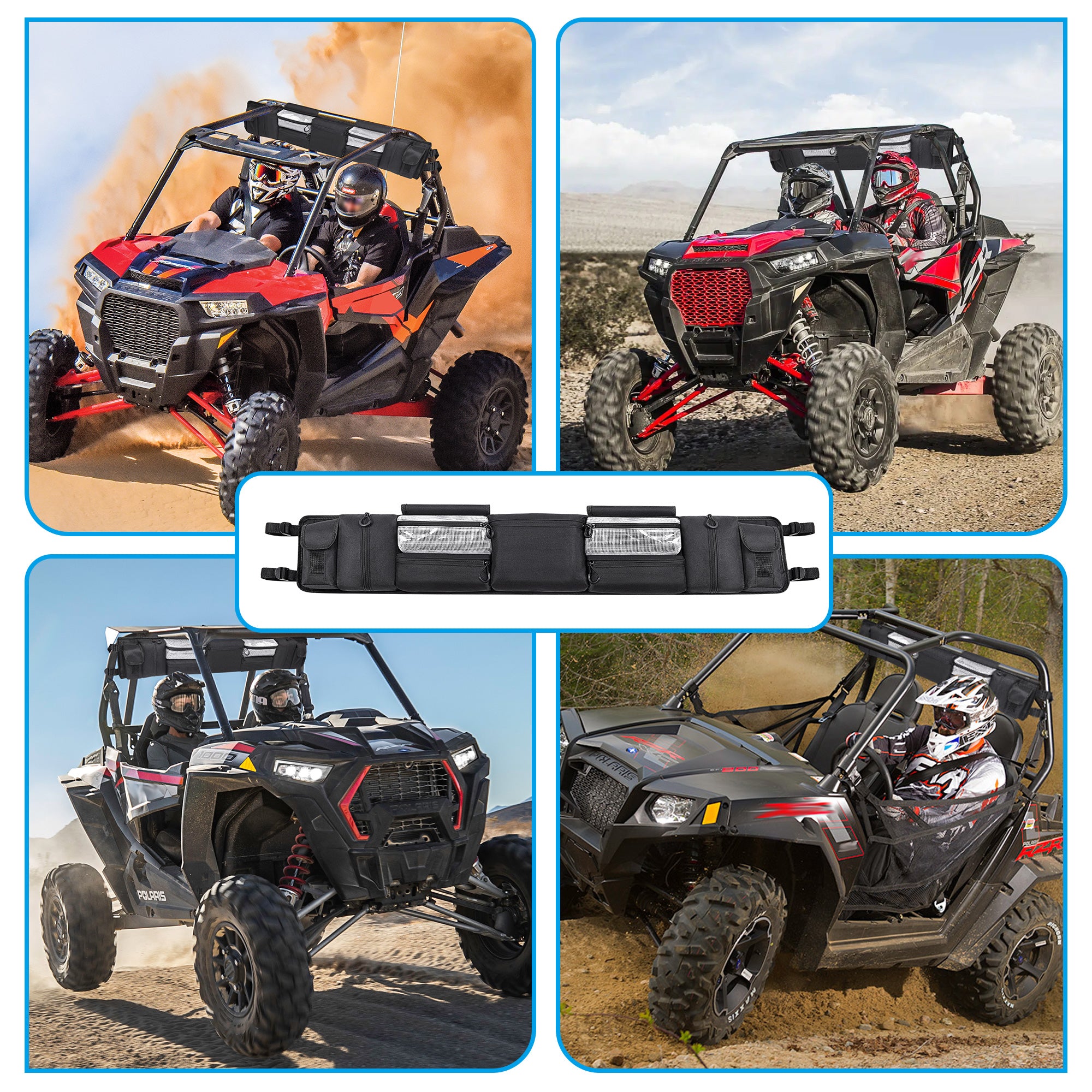 UTV Roll Cage Organizer, Cargo Rear Storage Bag Gear Tool Bag with Multiple Pockets