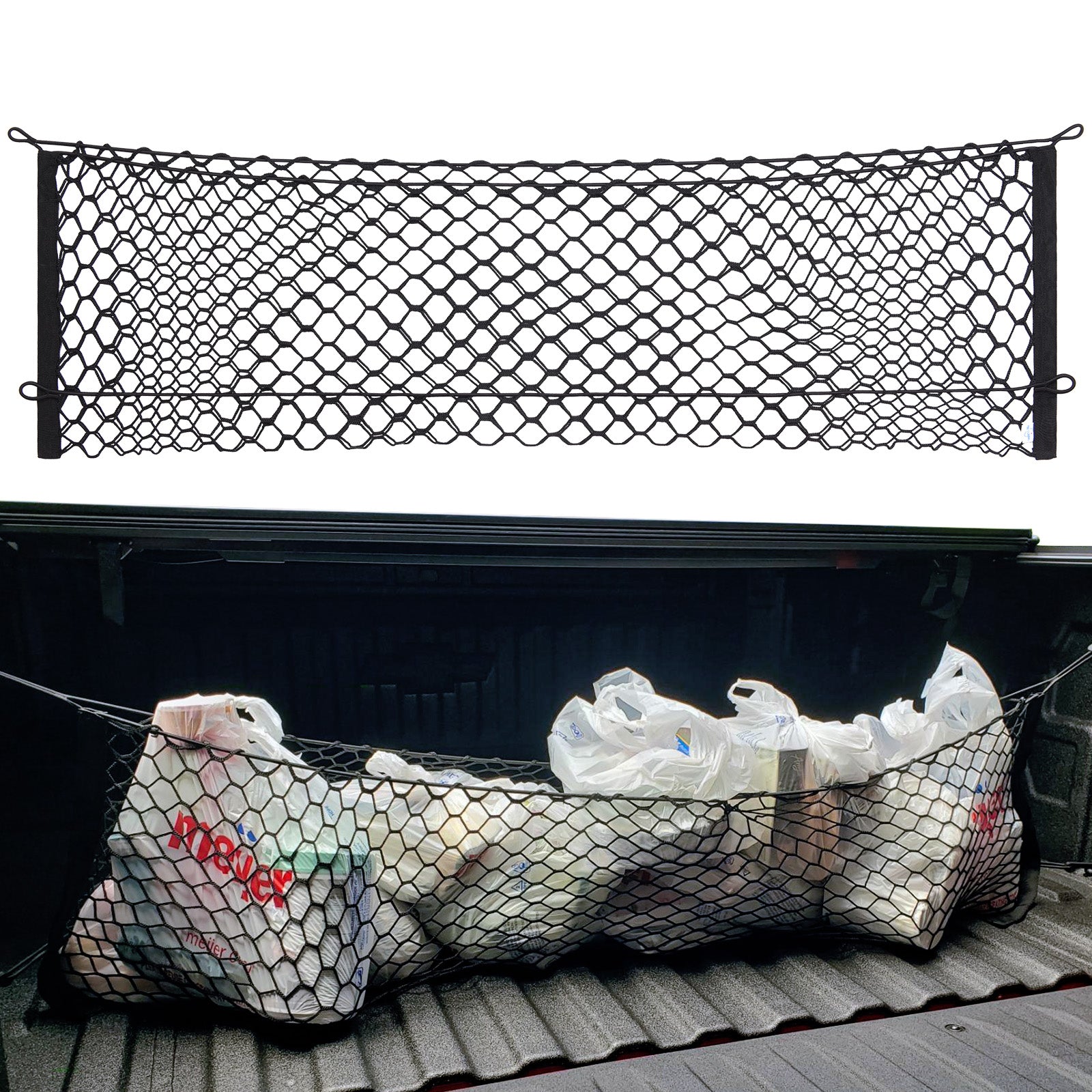 Truck Bed Cargo Net, Envelope Style Storage Elastic Mesh Net Organizer with Hooks Compatible for Chevrolet Silverado 2013-2021