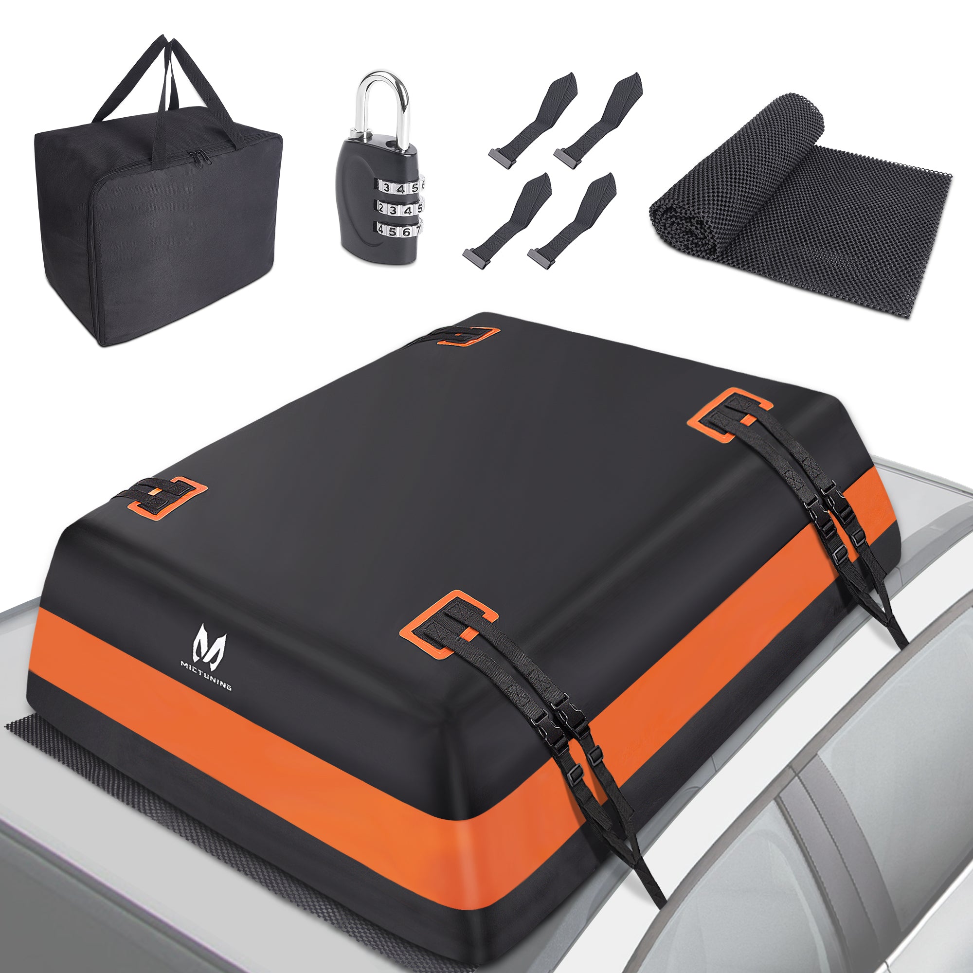 Car Rooftop Bag Cargo Carrier, 21 Cubic Feet 100% Waterproof Rooftop Luggage Bag with Anti-Slip Mat, 4 Door Hooks,  Combination Lock