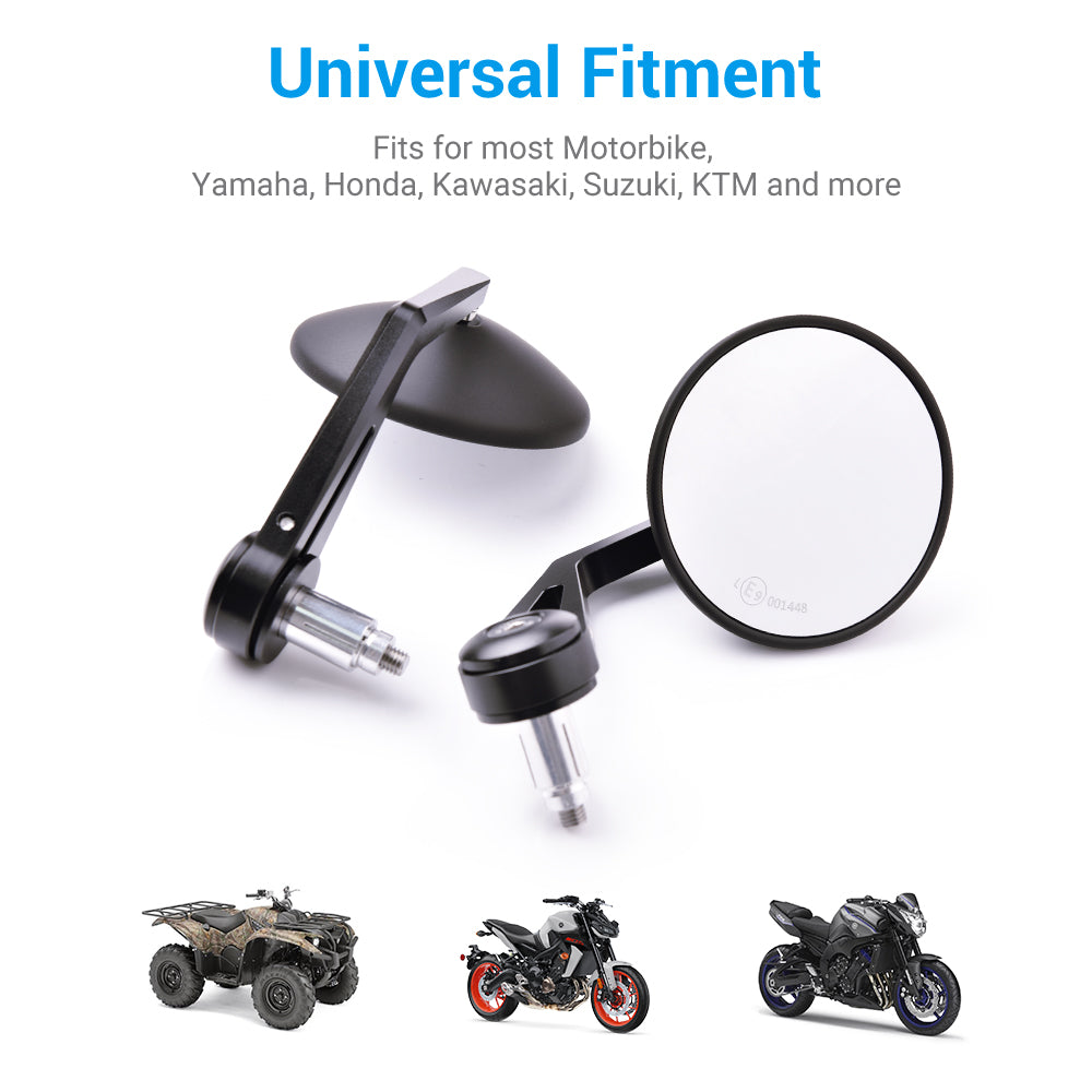 Universal Motorcycle Rearview Side Mirror - 3.8 Inch Round Handlebar End Side Mirror for Yamaha, Honda, Kawasaki, Suzuki, and More