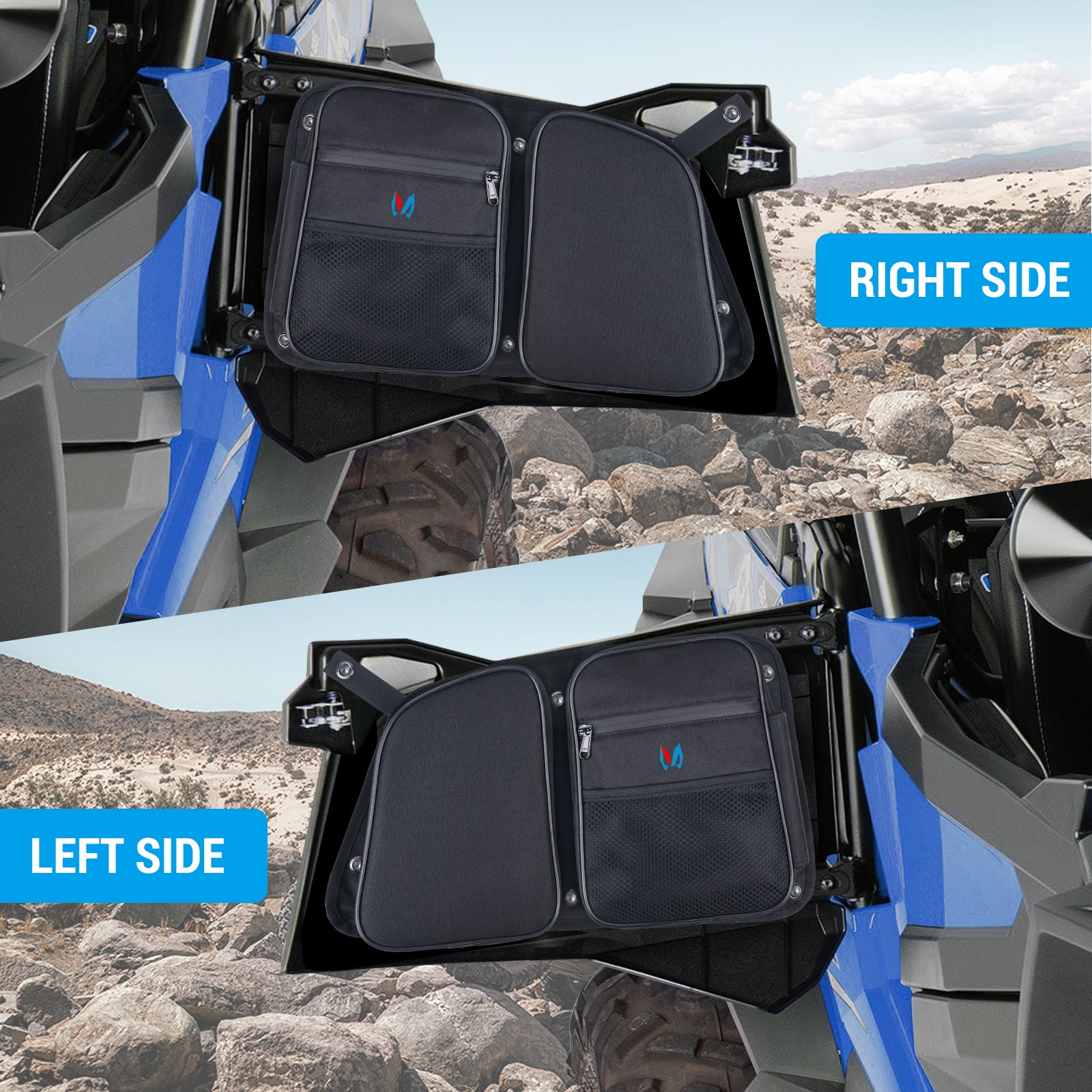 RZR Rear Door Bags Passenger and Driver Side Storage Bag Set with Knee Protection Pad & Cup Holder