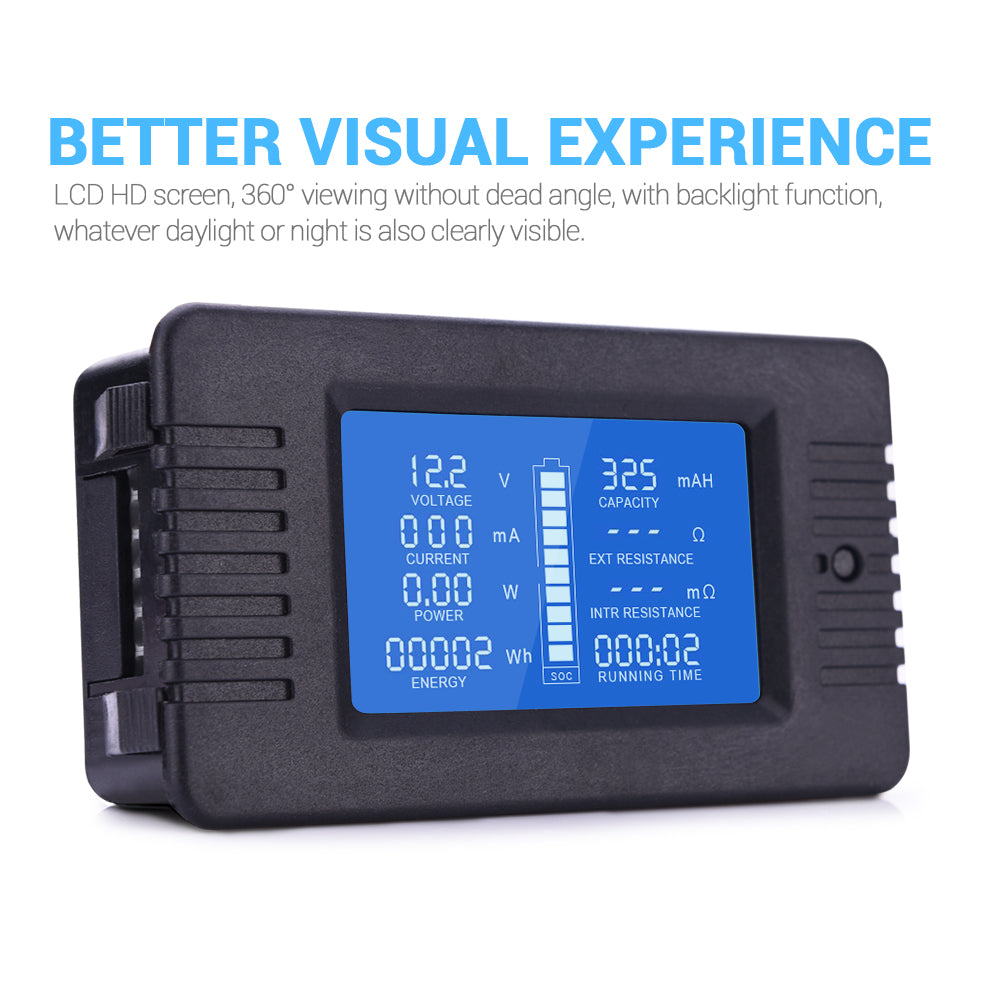 LCD Display DC Battery Monitor Meter 0-200V Voltmeter Ammeter for Cars RV Solar System