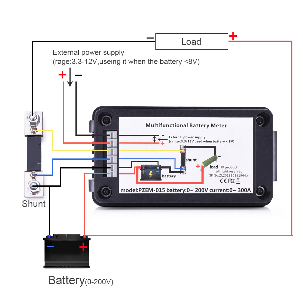 LCD Display DC Battery Monitor Meter 0-200V Voltmeter Ammeter for Cars RV Solar System