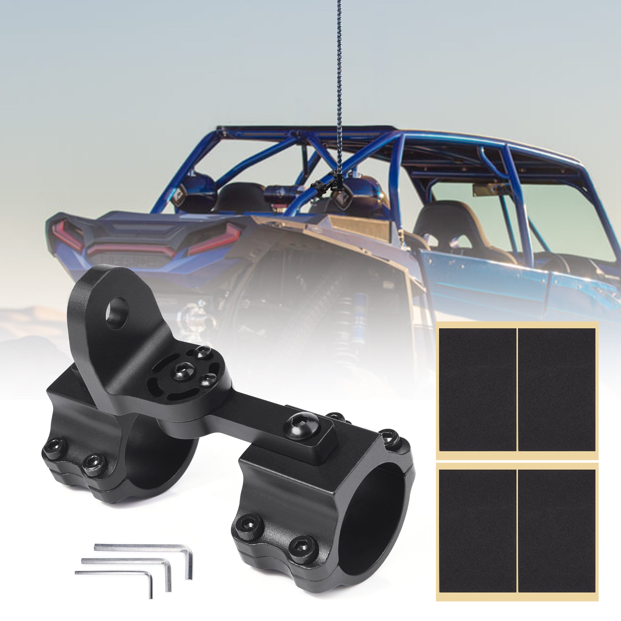 360° Adjustable UTV Flag Mount Whip Light Mount Antenna Bracket for 1.5 to 2 inch Roll Bar