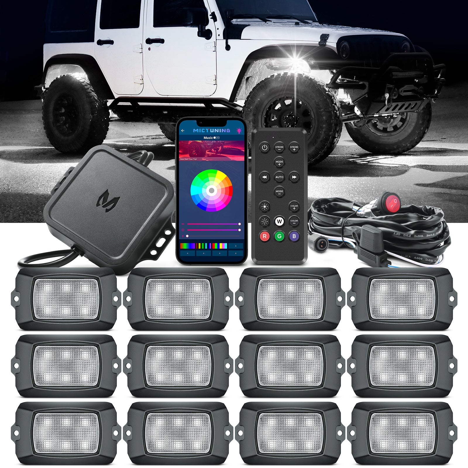 Q1 RGBW LED Rock Lights - 4-16 Pods  Neon LED Light Kit