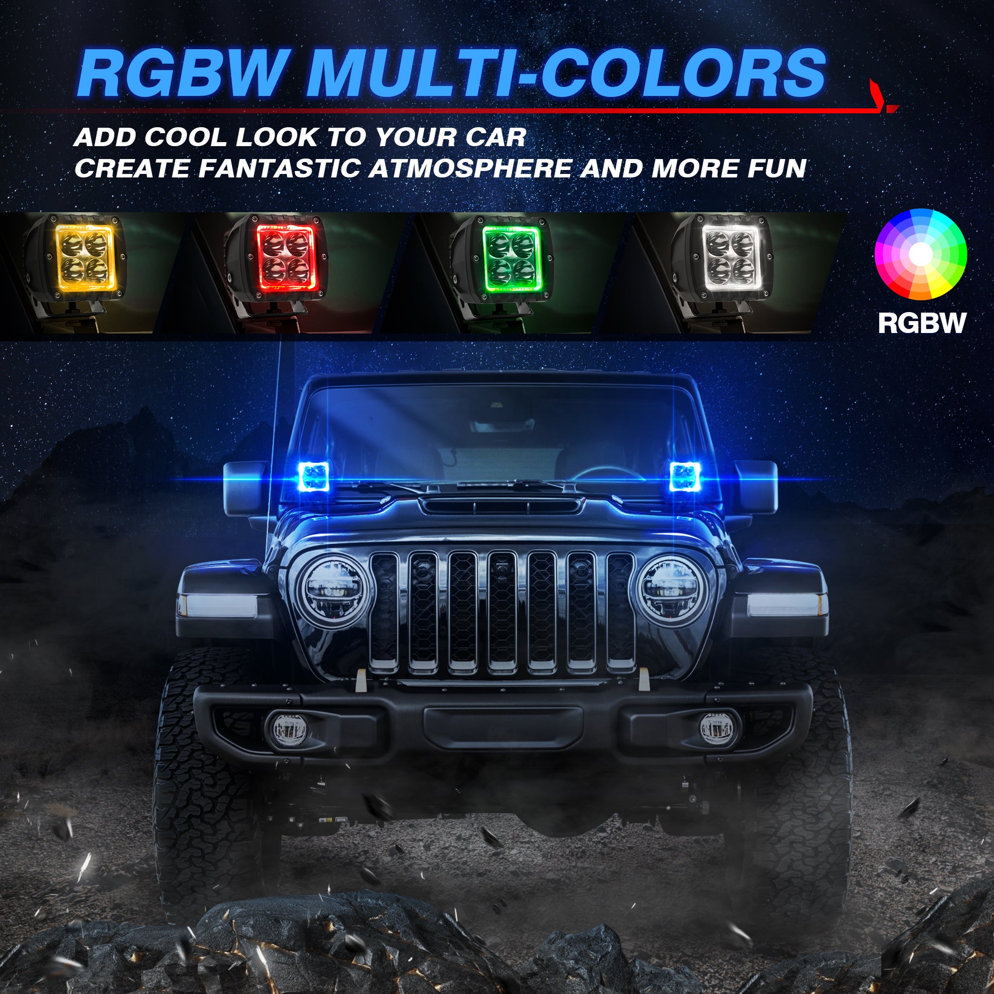 S1 RGBW LED Pods Light -3 Inch 18W Off Road Combo Driving Lights with Exclusive APP Control