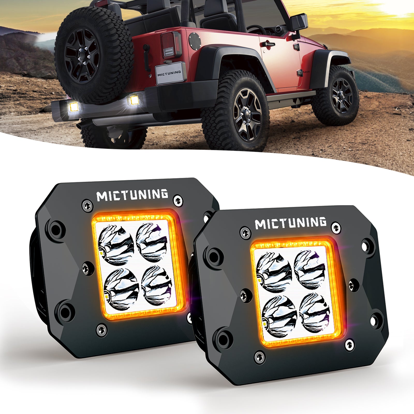 S1 Flush Mount Amber Led Pods Light - 20W Off Road Combo Driving Lights with Amber Marker Light (2pcs)