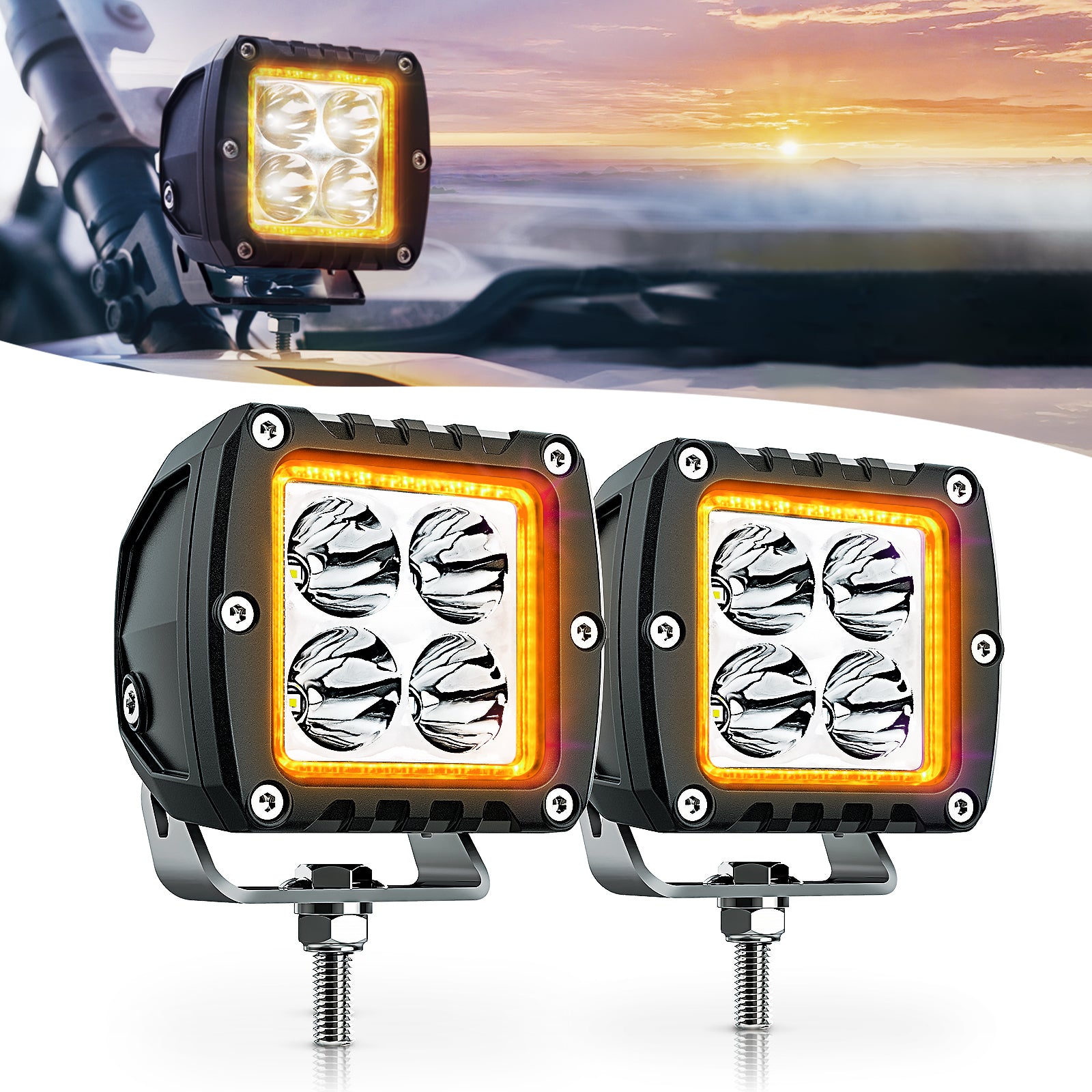 S1 Amber LED Pods Light - 3 Inch 20W Off Road Combo Driving Lights (2PCS)