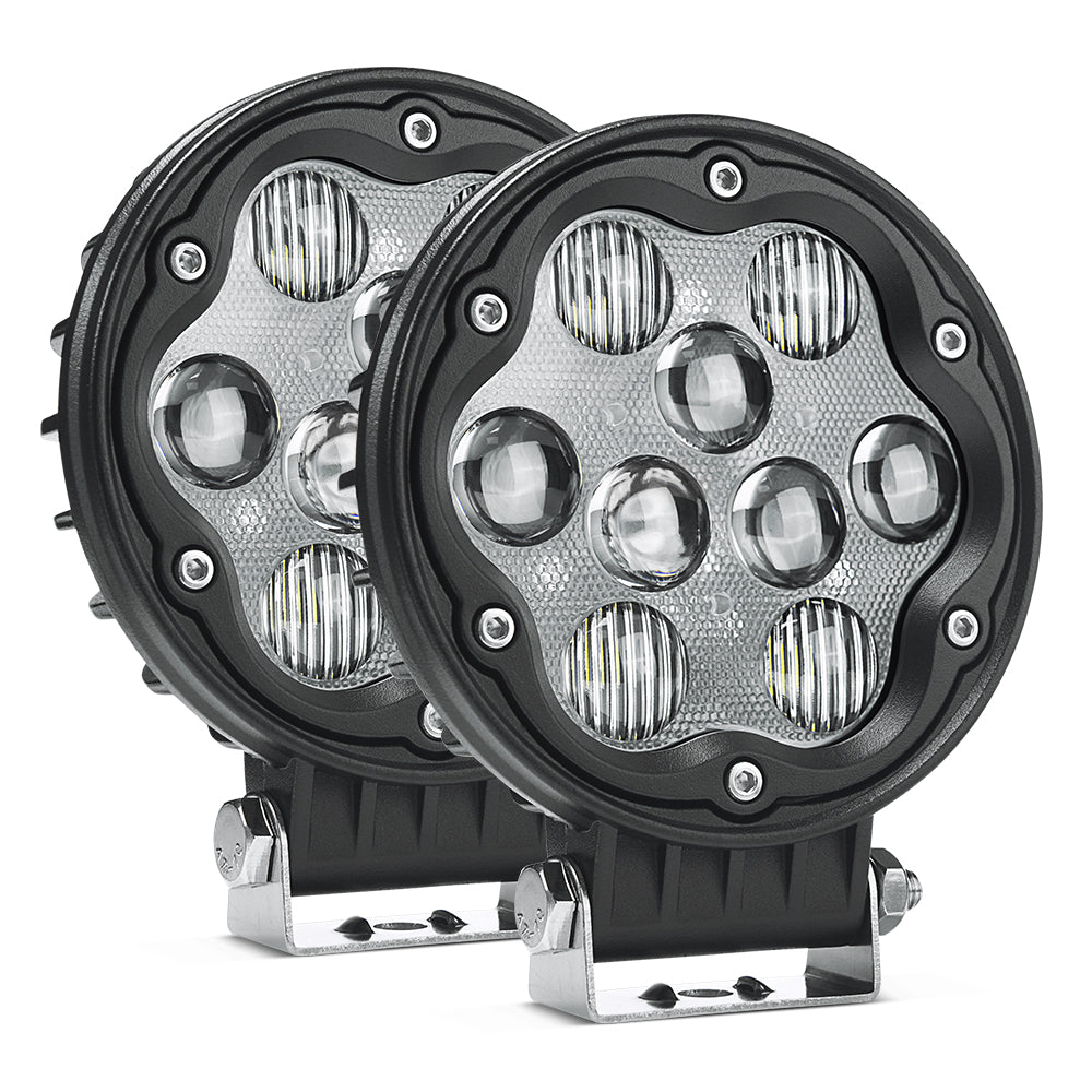 MICTUNING WR1 2Pcs 4.7 Inch 27W Round LED Light Pods, 2335lm Spot Flood Combo Beam Off Road Driving Lights White Light