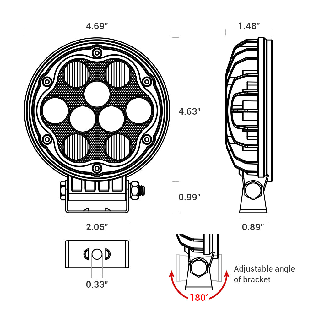 MICTUNING WR1 2Pcs 4.7 Inch 27W Round LED Light Pods, 2335lm Spot Flood Combo Beam Off Road Driving Lights White Light