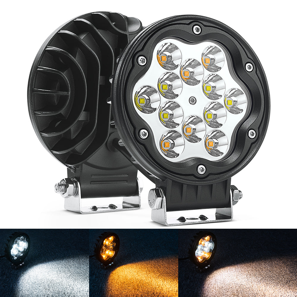 MICTUNING WR1 2Pcs 4.7 Inch 30W Round Driving Lights, 2918lm LED Light Pods Off Road Fog Lights with Amber Marker Light