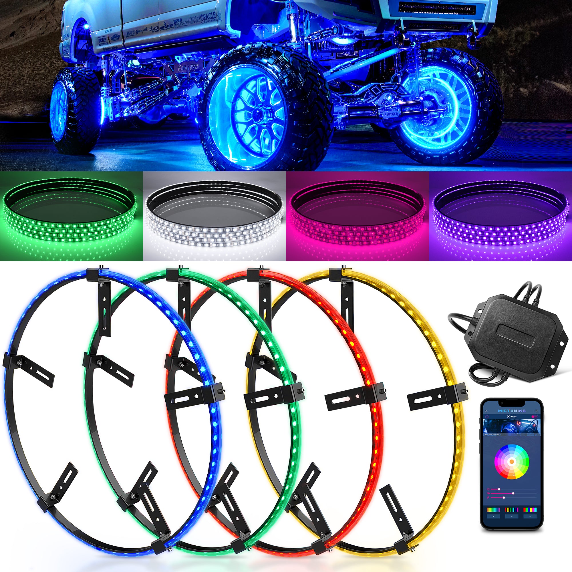 15.5'' RGBW LED Wheel Ring Lights 4pcs Neon Wheel Rim Lights w/Turn Signal & Braking Function