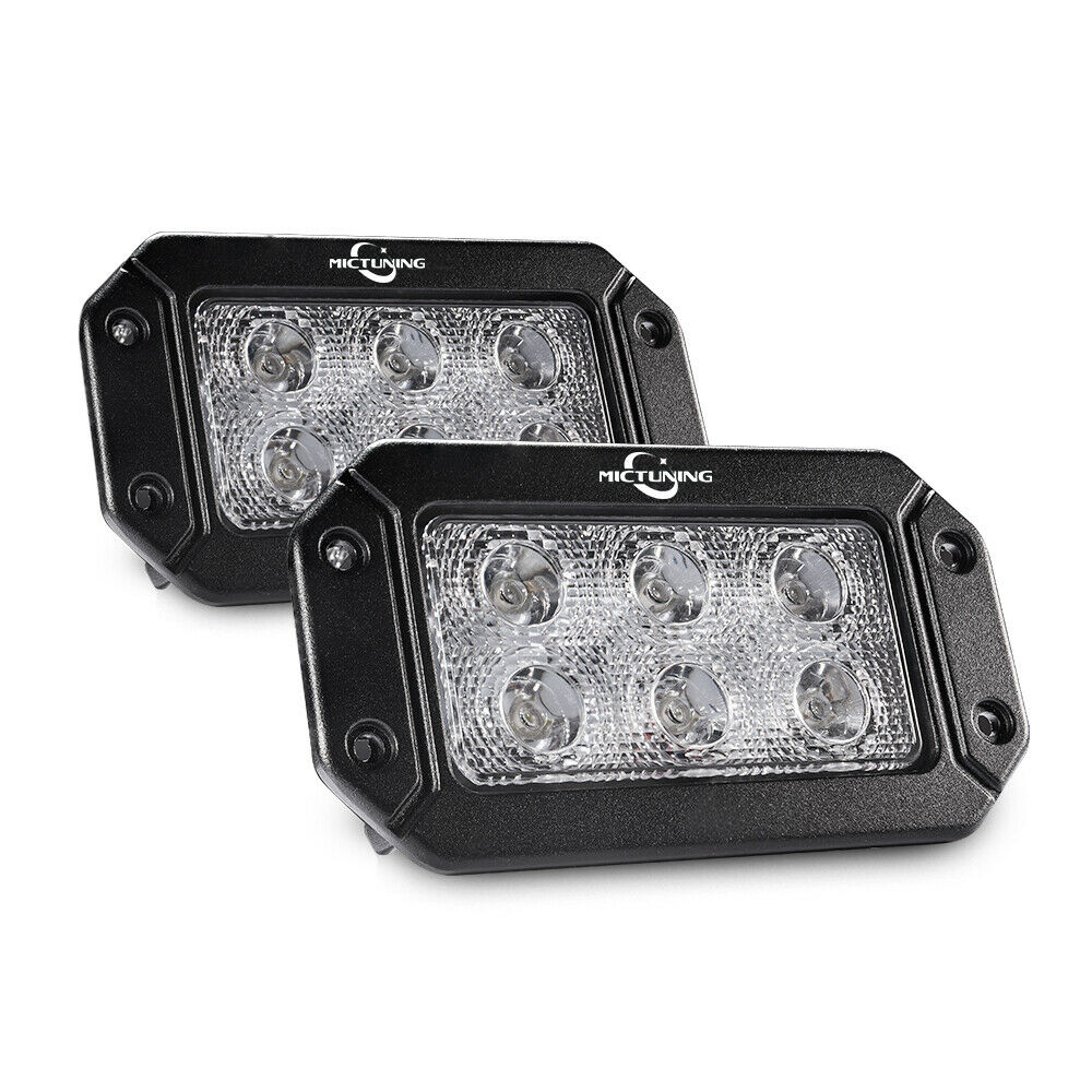 MICTUNING Pair 18W LED Light Bar Flush Mount Flood Work FOG Driving Lamp OffRoad