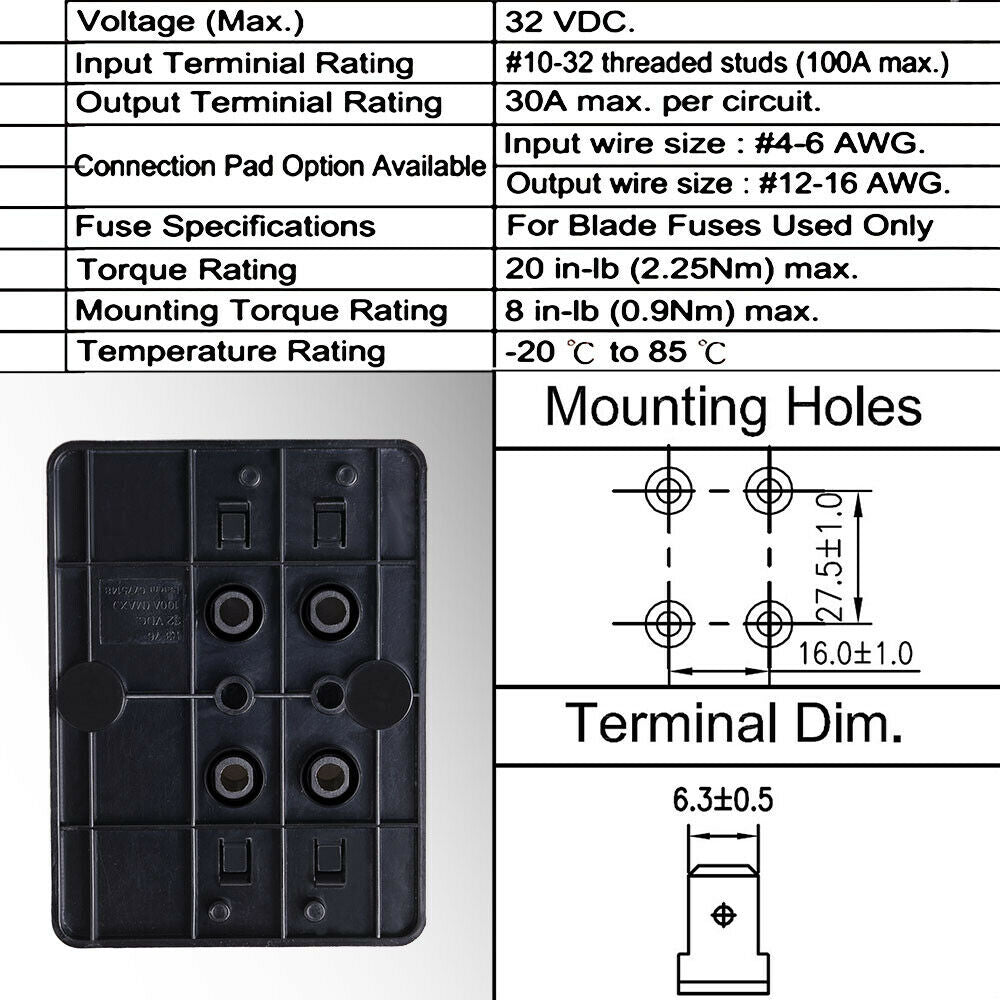 6 Way Terminal Circuit Car Auto Boat Blade Fuse Box Block Holder+Cover