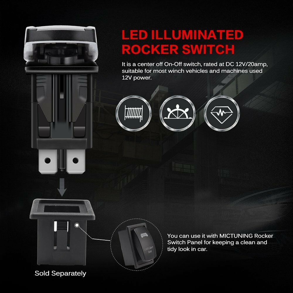 7 Pin Momentary Laser Rocker Switch Winch in/Out, 20 Amp/12V, Black