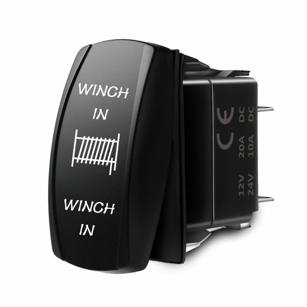 7 Pin Momentary Laser Rocker Switch Winch in/Out, 20 Amp/12V, Black