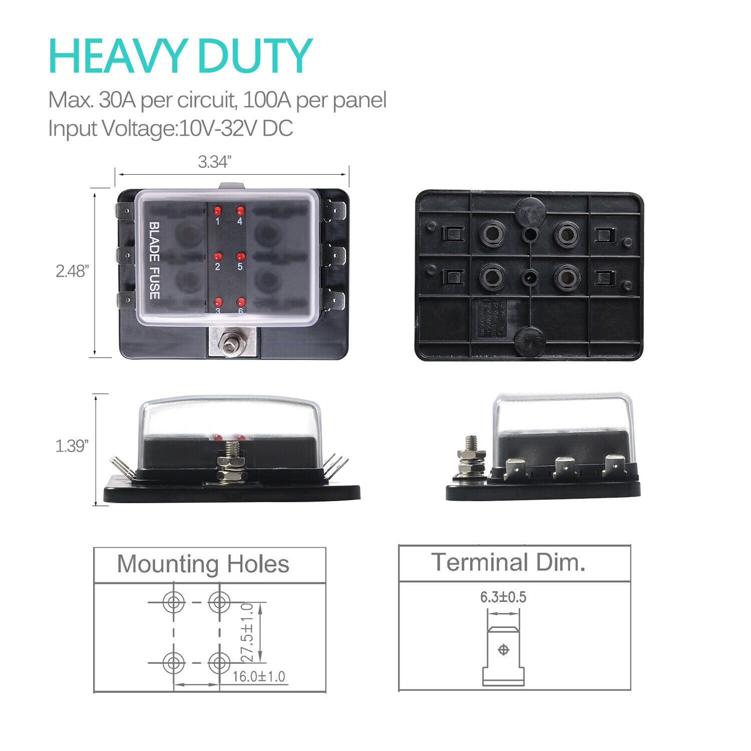 6 Way Terminal Circuit Car Auto Boat Blade Fuse Box Block Holder+Cover