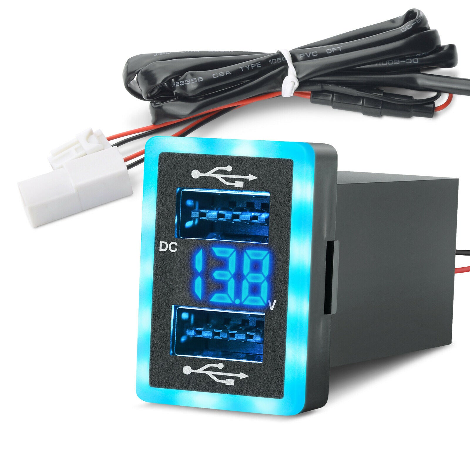 6.4A Dual USB QC3.0 Quick Charger LED Voltmeter for Toyota 1.3 x 0.9" 1.6 x 0.9"